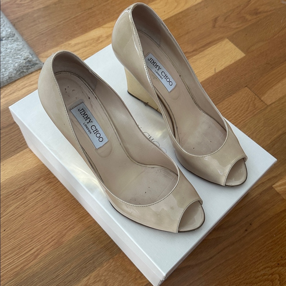 Jimmy Choo Beige Peep Toe Heels